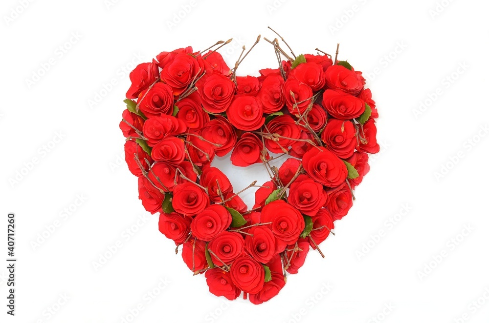Red heart made of wooden roses Red heart made of wooden roses