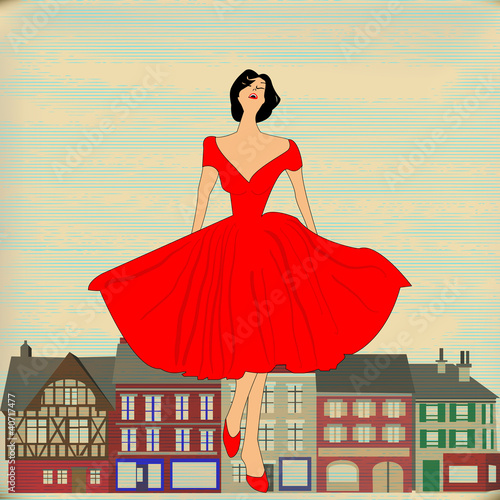 Retro Happy, Girl in red 1950's style dress
