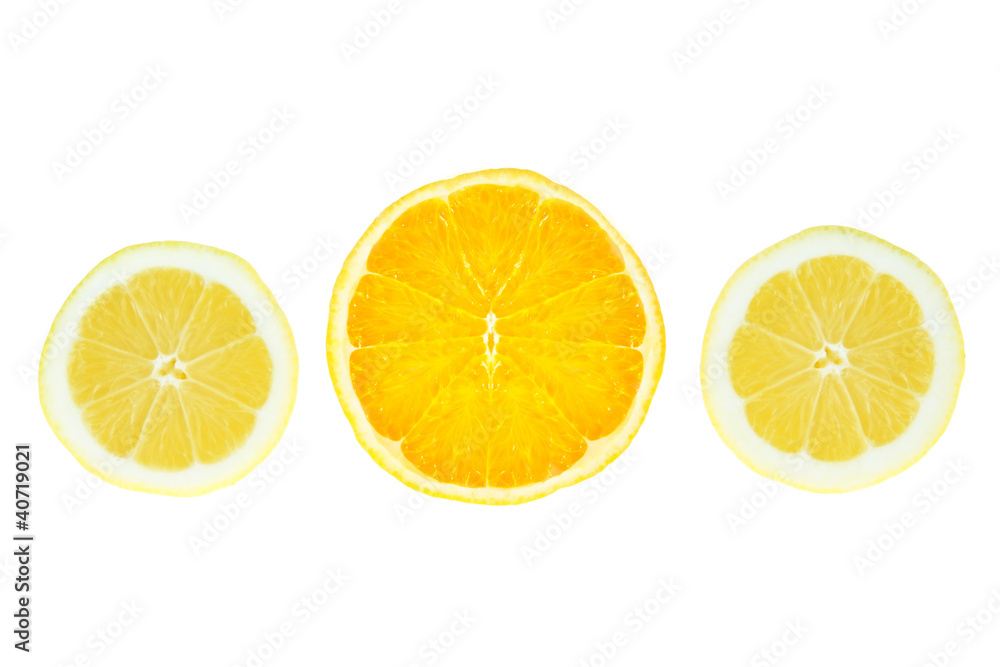 Slices of lemon orange on a white background. Slices of lemon orange on a white background.