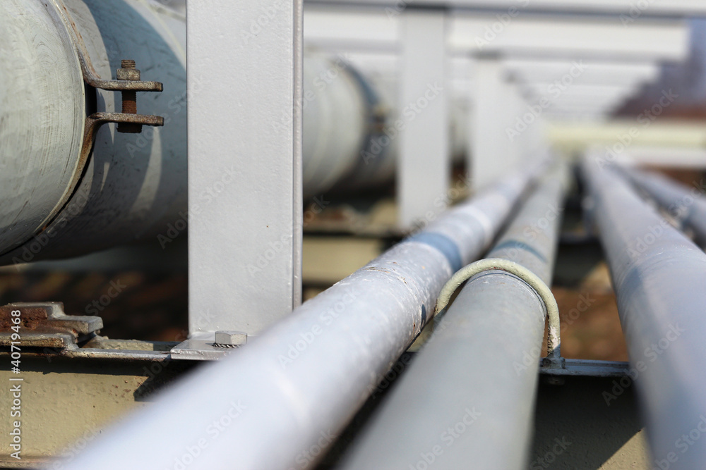 long steel pipe in oil refinery