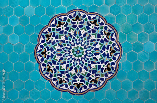 Islamic mosaic pattern with blue tiles