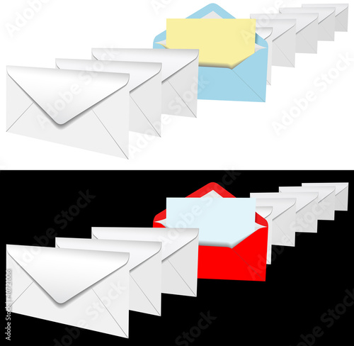 Open envelope letter in row of letters
