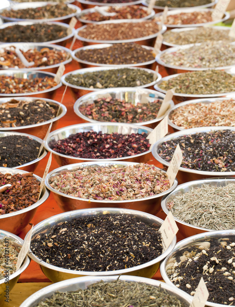 Bowls of herbs for aromatherapy and herbal tea Bowls of herbs for aromatherapy and herbal tea