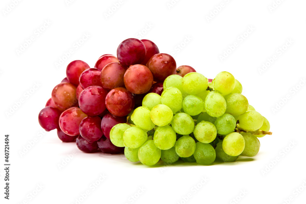 Green and red grape isolated on white