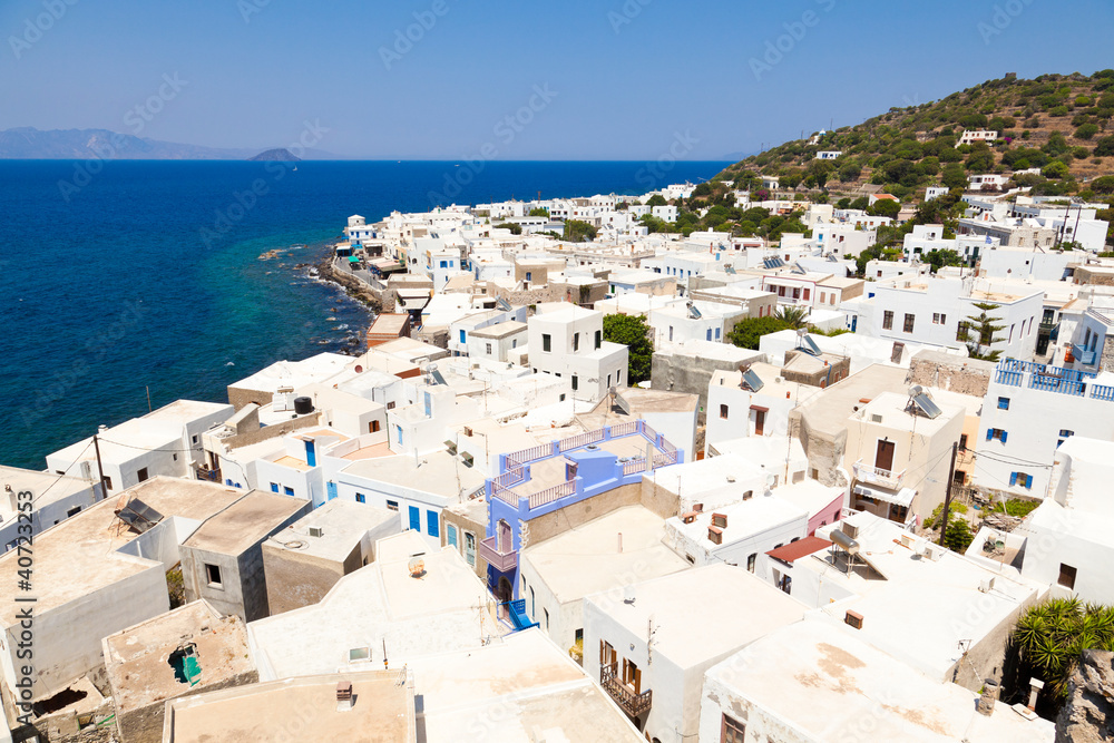Panorama of town Mandrake on Nissiros island, Greece