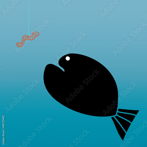 Tableau sur toile Hungry fish and a worm.