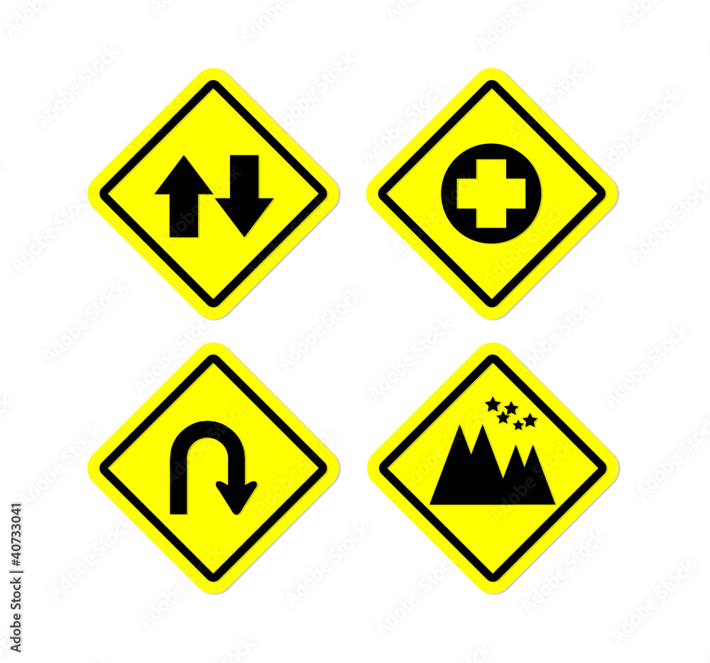 Four yellow road sign style Four yellow road sign style