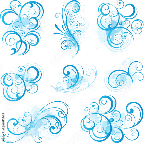 Blue decorative swirling flourishes