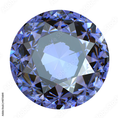 Round blue gemstone on white background.  Benitoit. Sapphire. Io photo