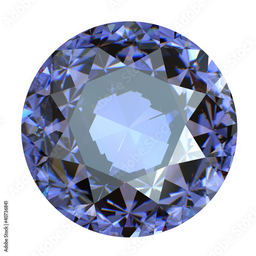 Round blue gemstone on white background.  Benitoit. Sapphire. Io