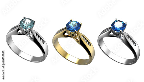 Ring with diamond isolated. Swiss blue topaz. aquamarine. Grandi