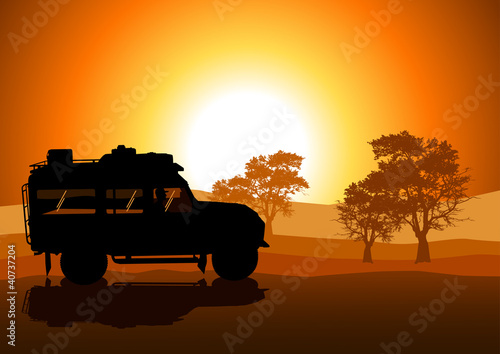 Vector illustration of sport utility vehicle (SUV) on off road