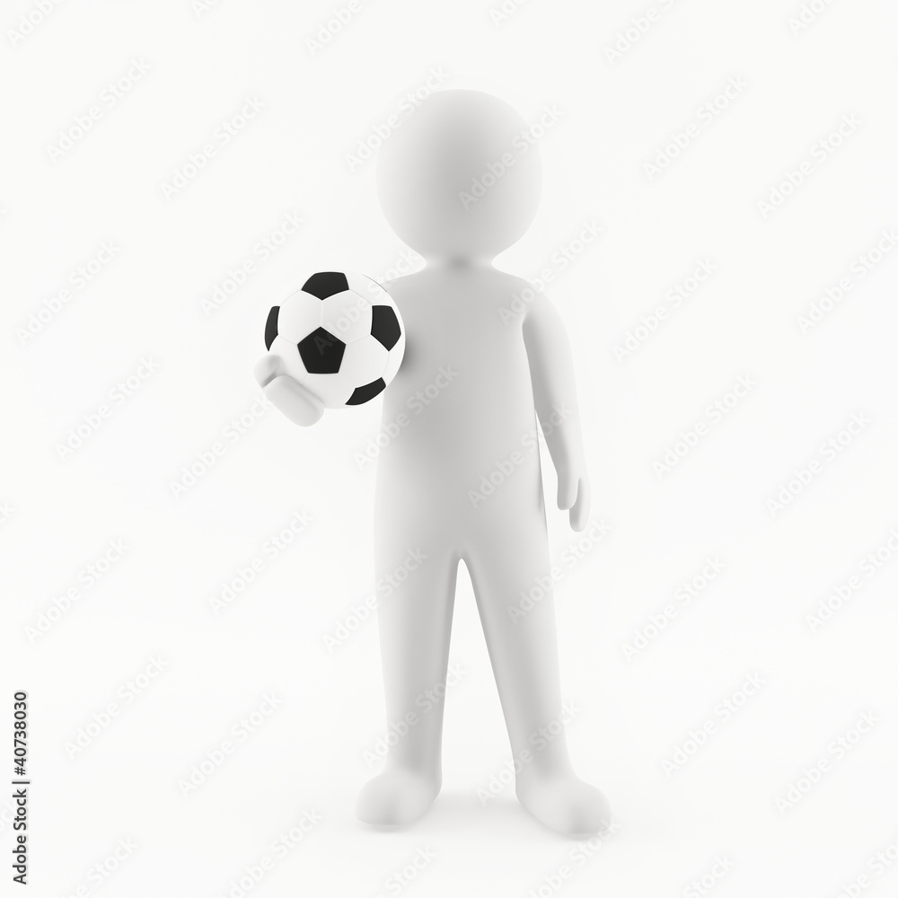 3D man holding a soccer ball in his hand