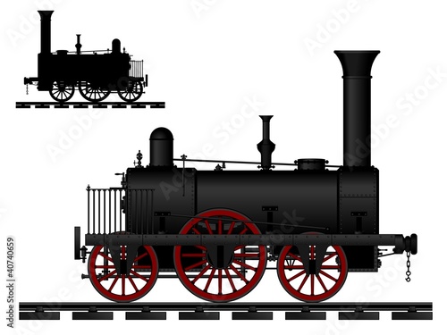 Vintage steam locomotive. Old engine. Vector illustration.