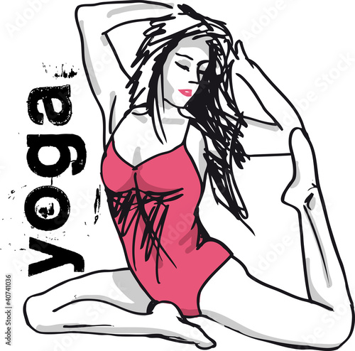 Abstract Sketch of Woman meditating and doing yoga. Vector