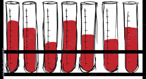 Sketch of test tube with blood. vector illustration