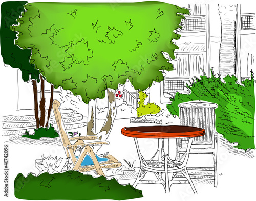 Cafe in the Garden. Partially colored version2
