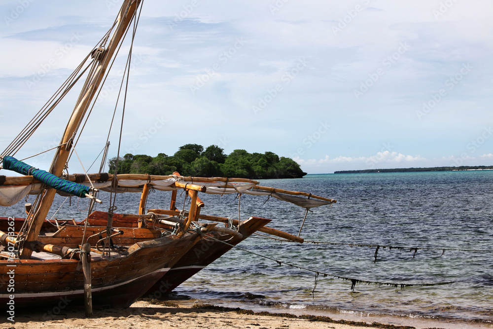 Fototapeta premium Two fishing boats waiting for high tide.