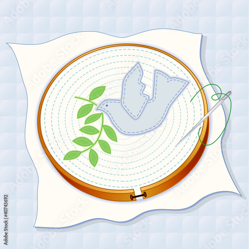 Dove of Peace Embroidery on Quilted Background