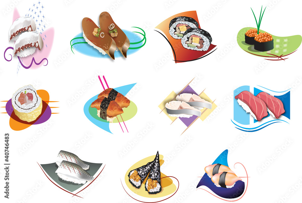 illustration of isolated Set of sushi