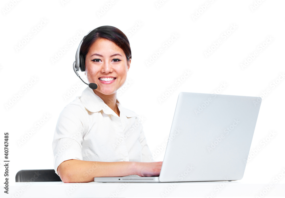 Young chinese businesswoman with headset. Young chinese businesswoman with headset.