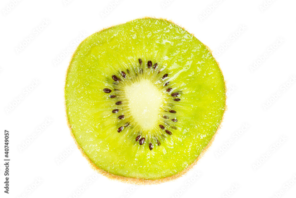 A single slice of kiwi fruit isotated on a white background A single slice of kiwi fruit isotated on a white background