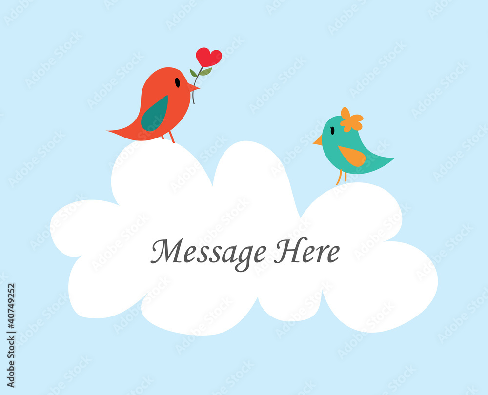 Couple bird message with white cloud Couple bird message with white cloud
