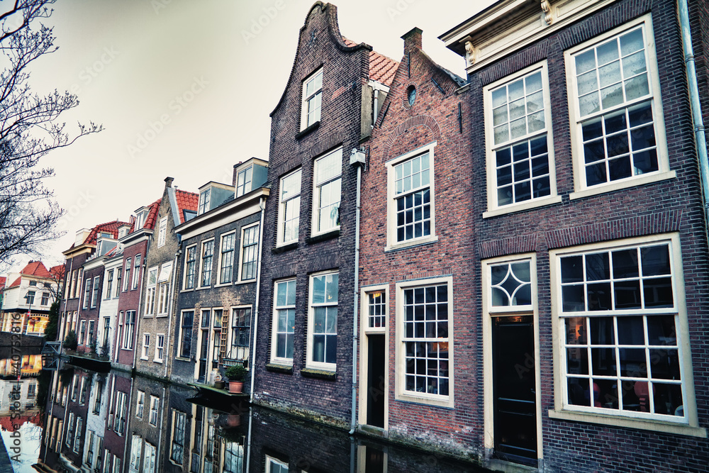 Street in historic Delft, Holland