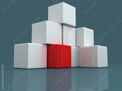 An individual red cube among many white cubes