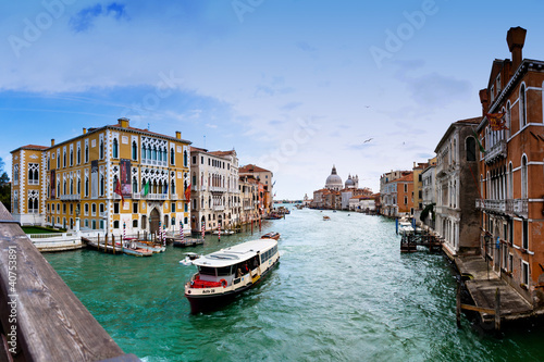 panoramic view of Grand Canal  villas and church in Venice