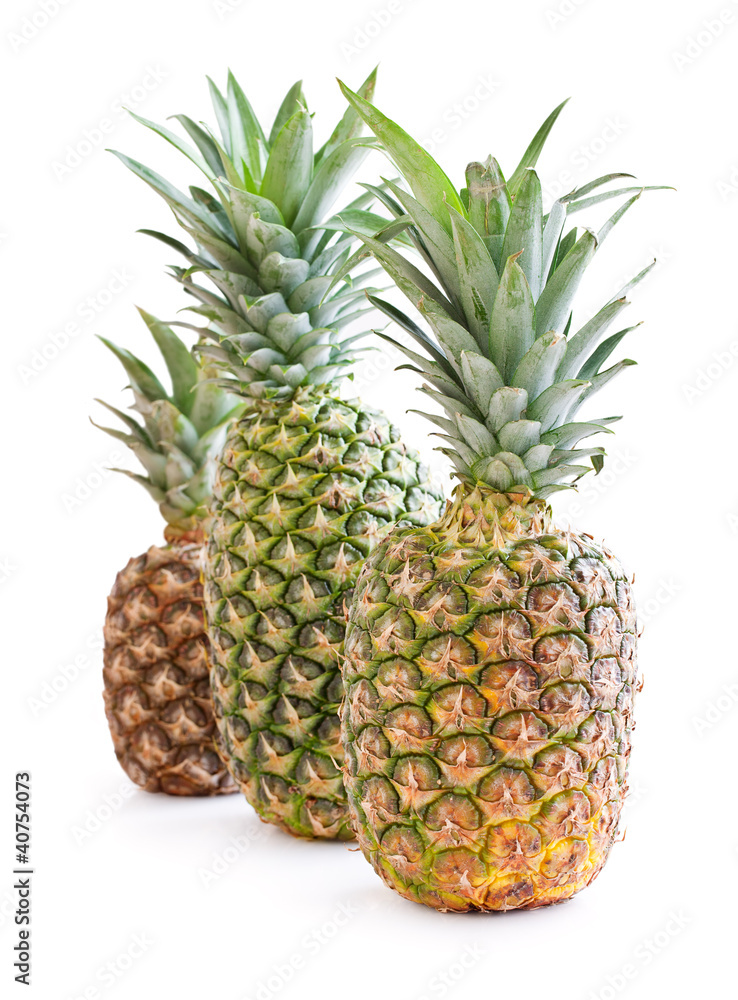 three ripe pineapple on a white background three ripe pineapple on a white background