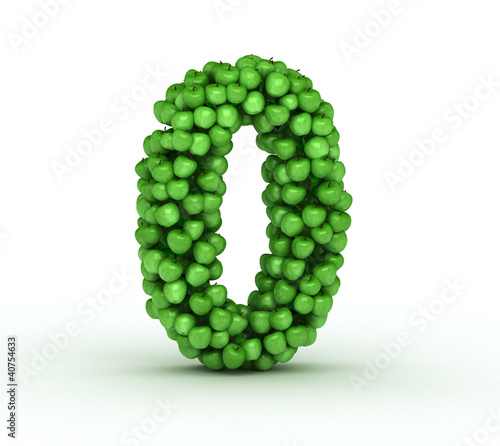 Number 0, alphabet of green apples