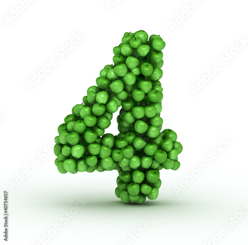 Number 4, alphabet of green apples
