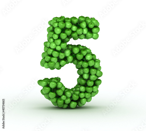Number 5, alphabet of green apples