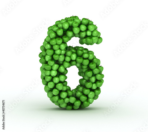 Number 6, alphabet of green apples