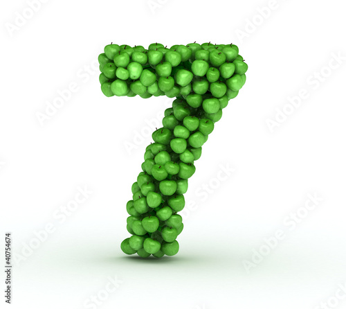 Number 7, alphabet of green apples