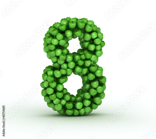 Number 8, alphabet of green apples