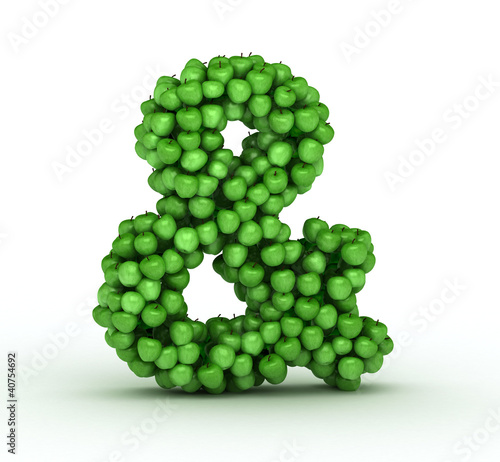 Ampersand sign, alphabet of green apples