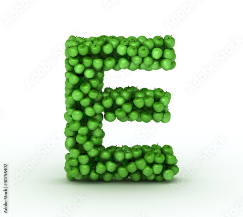 Letter E, alphabet of green apples