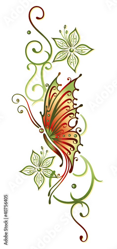 Ranke, flora, Blume, Blüte, Schmetterling, grün, rot
