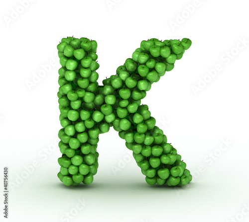 Letter K, alphabet of green apples