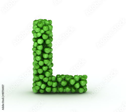 Letter L, alphabet of green apples