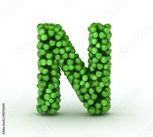 Letter N, alphabet of green apples