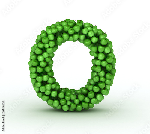 Letter O, alphabet of green apples