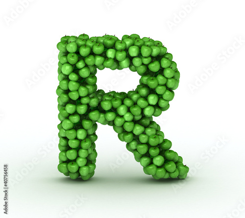 Letter R, alphabet of green apples