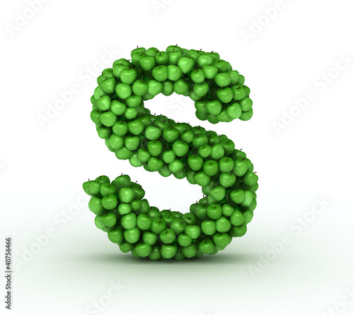 Letter S, alphabet of green apples