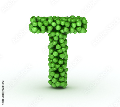Letter T, alphabet of green apples