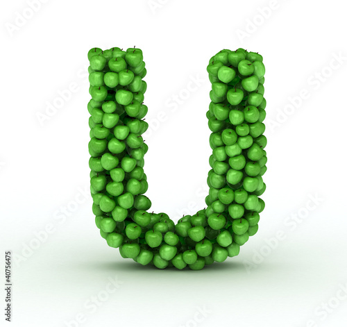 Letter U, alphabet of green apples
