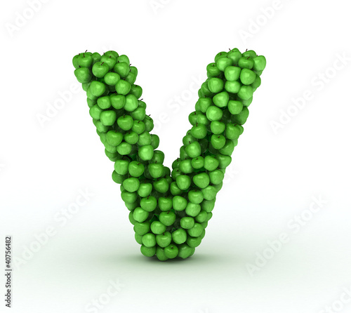 Letter V, alphabet of green apples