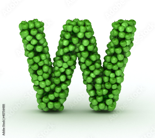 Letter W, alphabet of green apples